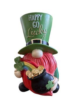 Happy Go Lucky Leprechaun Figurine With Pot Of Gold & Rainbow - St. Patrick’s Da